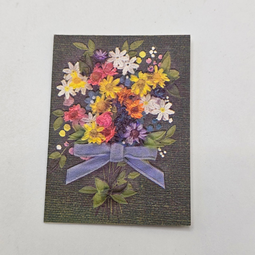 Hallmark Birthday Card Vintage Mini Floral Bouquet Purple Bow USA Retro